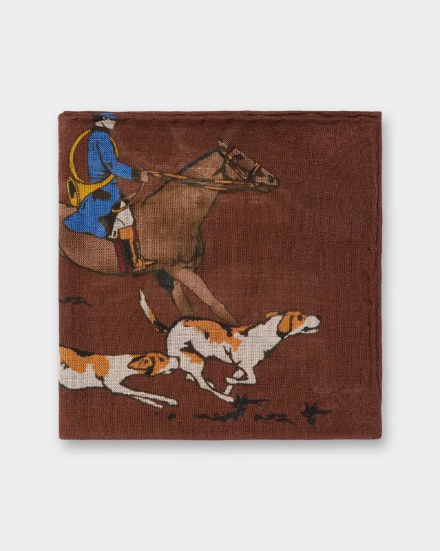 Wool/Silk Pocket Square in Brown Foxhunt sold by Mashburn