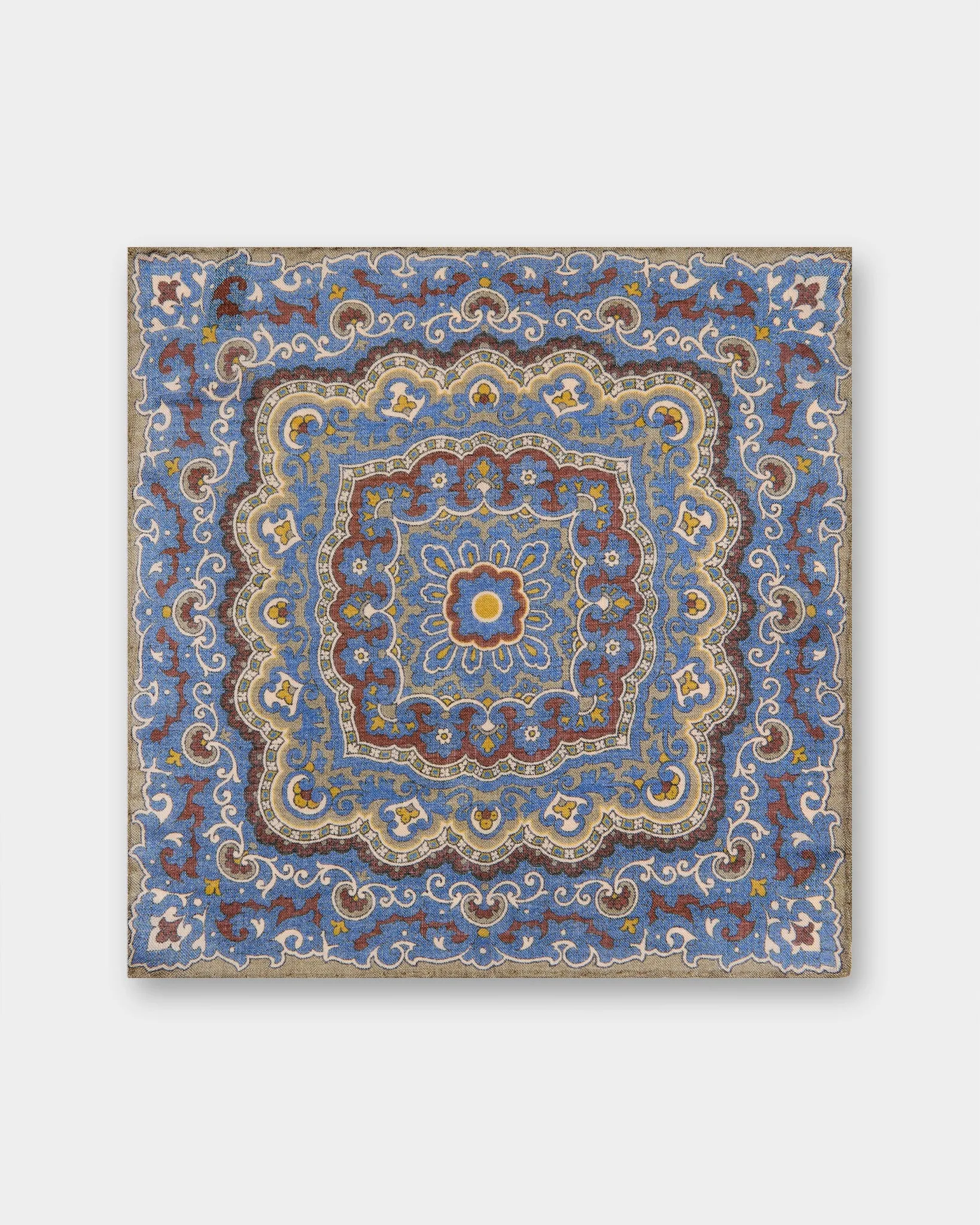 Wool/Silk Pocket Square in Olive/Blue Mosaic sold by Mashburn product image thumbnail 2