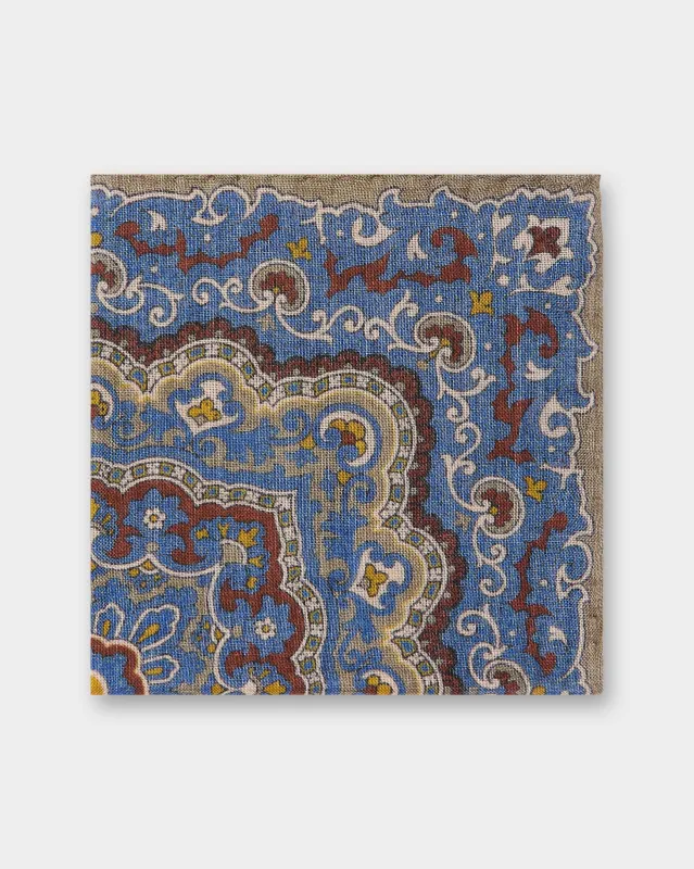 Wool/Silk Pocket Square in Olive/Blue Mosaic sold by Mashburn