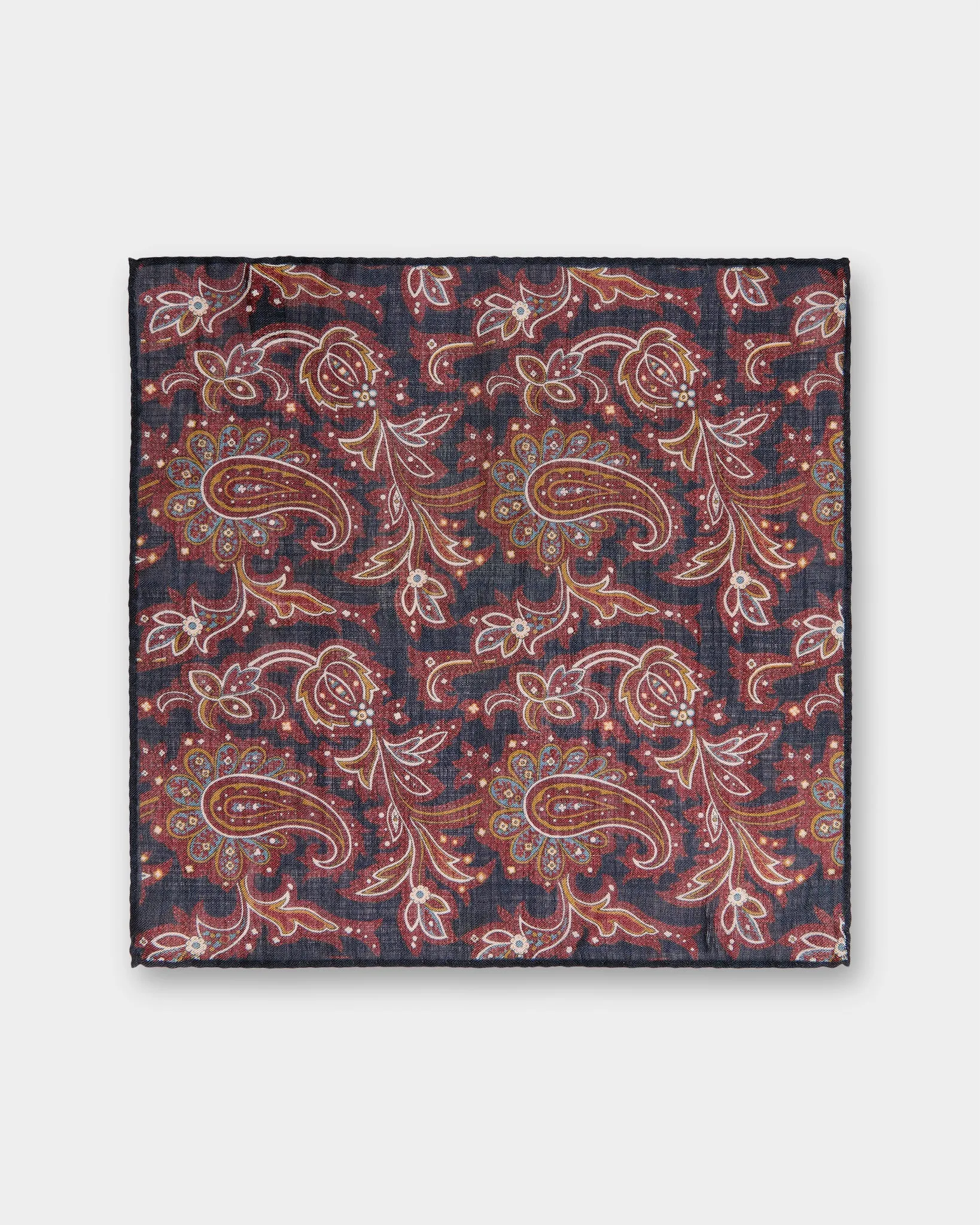 Wool/Silk Pocket Square in Navy/Rust/Camel Paisley sold by Mashburn product image thumbnail 2