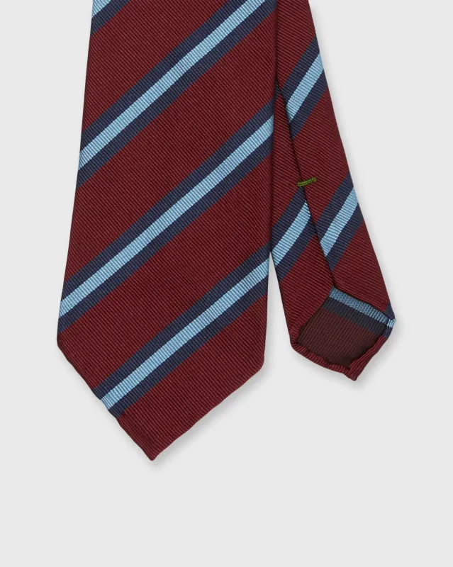 Silk Woven Tie in Burgundy/Navy/Sky Stripe sold by Mashburn