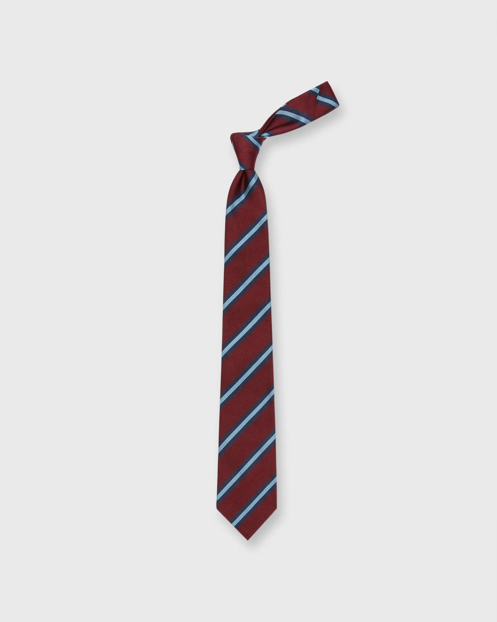 Silk Woven Tie in Burgundy/Navy/Sky Stripe sold by Mashburn product image thumbnail 3