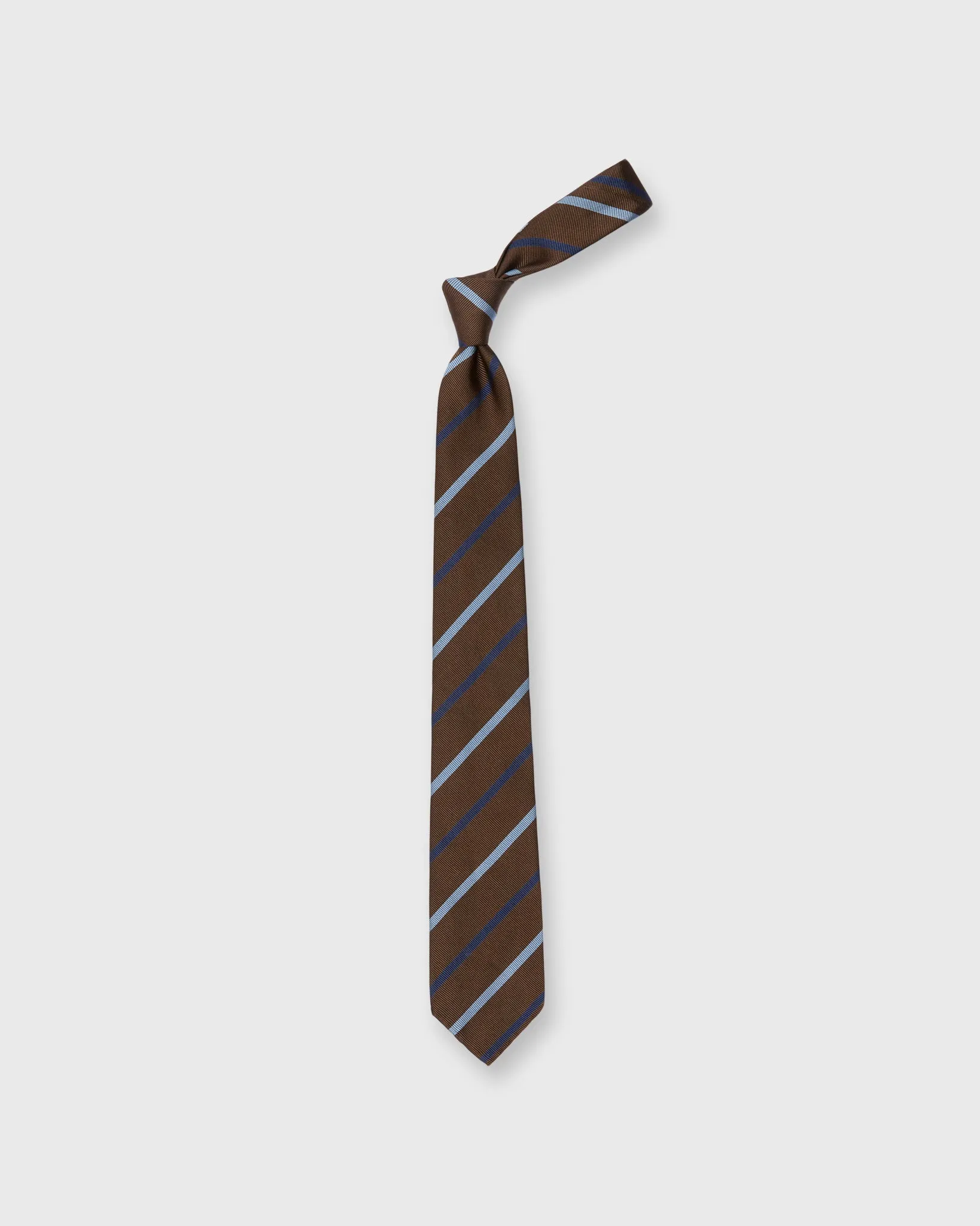 Silk Woven Tie in Brown/Sky/Blue Stripe sold by Mashburn product image thumbnail 3