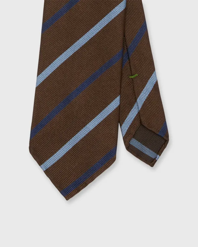 Silk Woven Tie in Brown/Sky/Blue Stripe sold by Mashburn