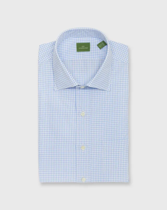 Spread Collar Dress Shirt in Blue Graph Check Poplin sold by Mashburn