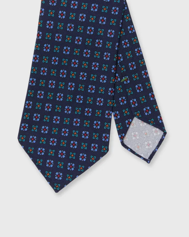 Silk Print Tie in Navy/Sky/Aegean Foulard sold by Mashburn
