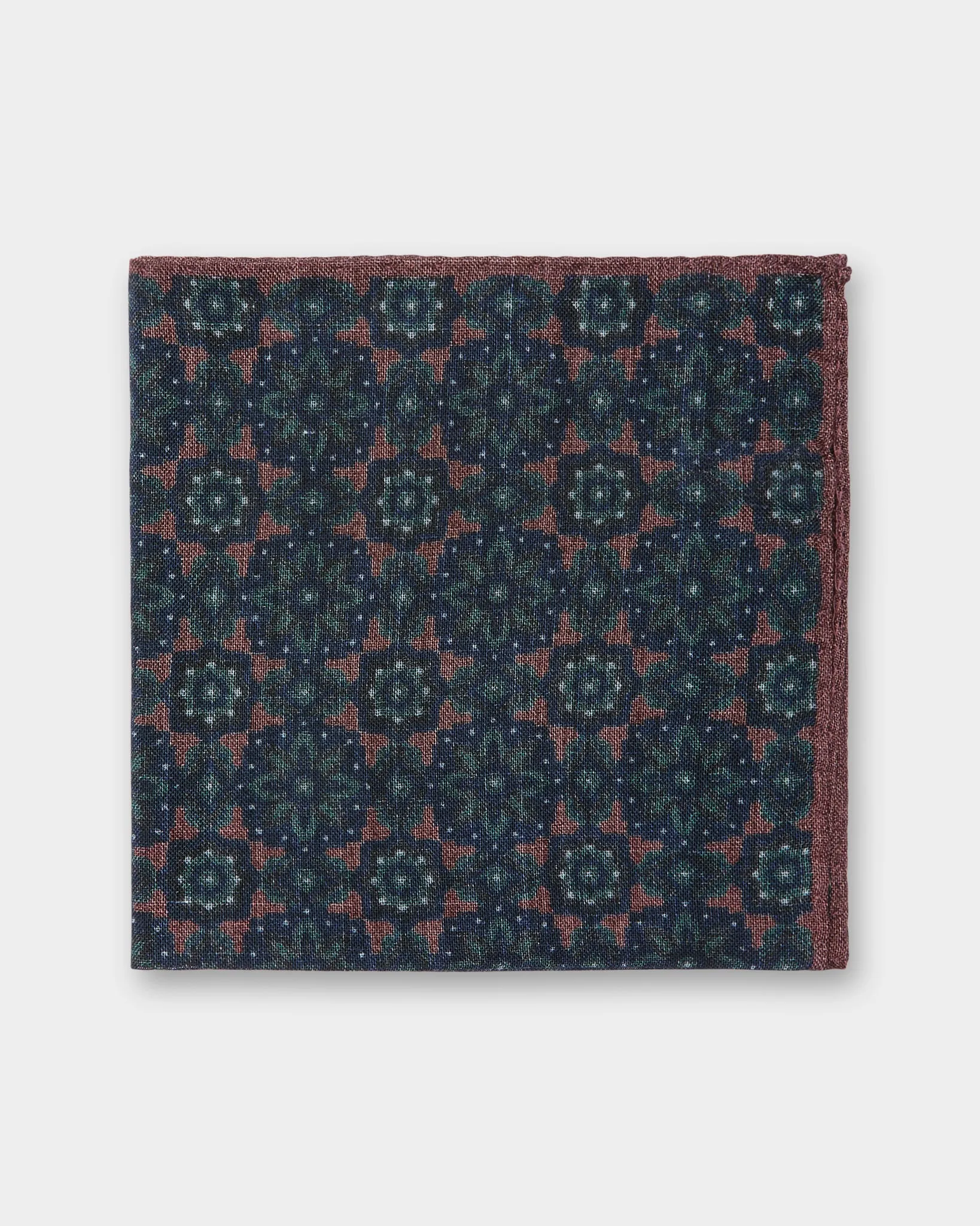 Wool/Silk Pocket Square in Dusty Rose/Navy Mosaic sold by Mashburn