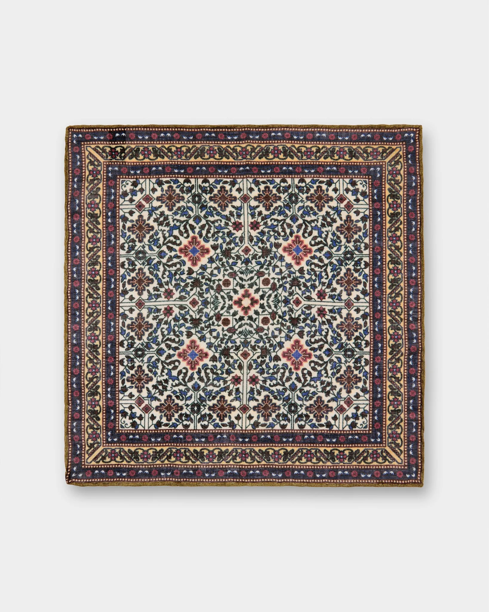 Wool/Silk Pocket Square in Bone/Blue/Butter Mosaic sold by Mashburn product image thumbnail 2