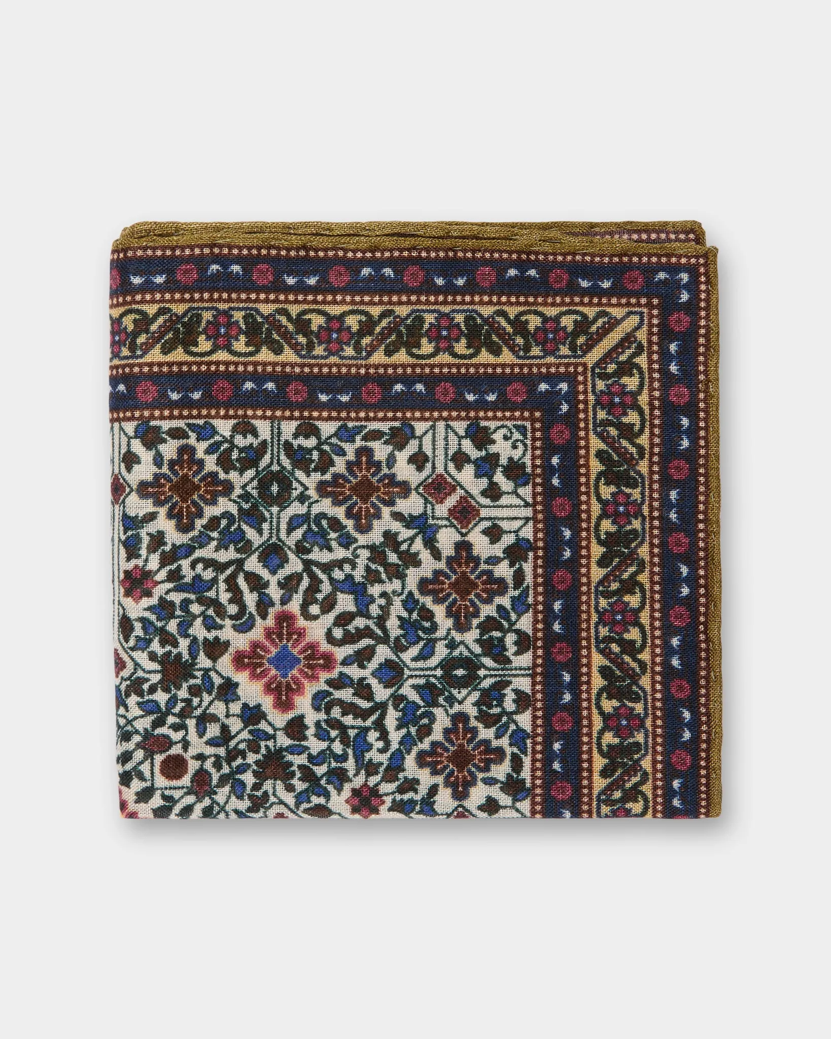 Wool/Silk Pocket Square in Bone/Blue/Butter Mosaic sold by Mashburn