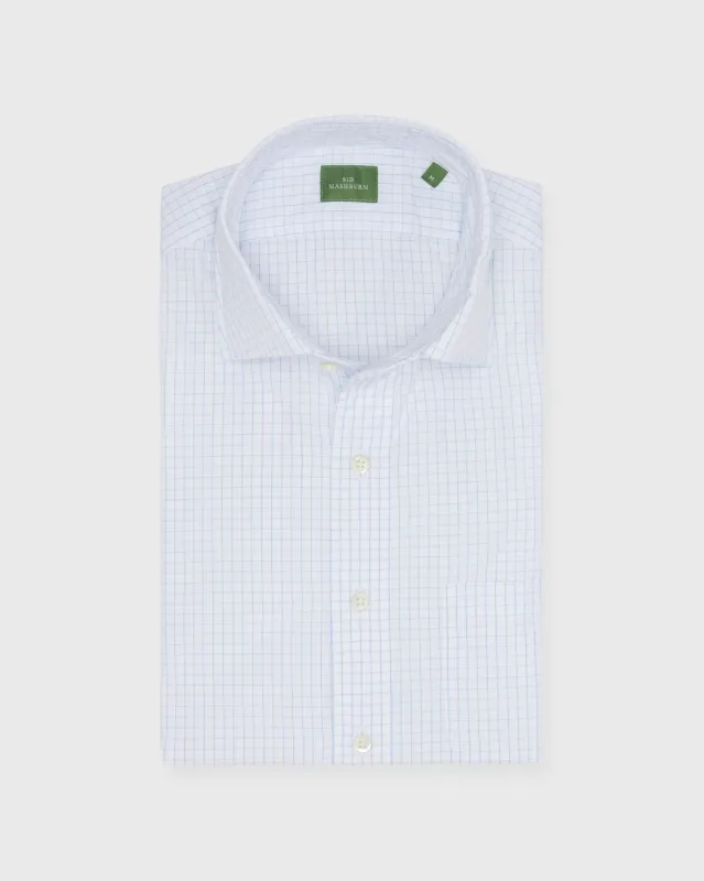 Spread Collar Sport Shirt in Blue Large Graph Check Poplin sold by Mashburn