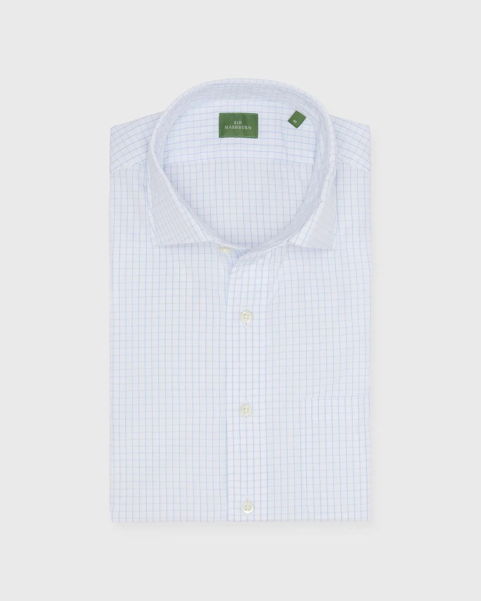 Spread Collar Sport Shirt in Blue Large Graph Check Poplin sold by Mashburn