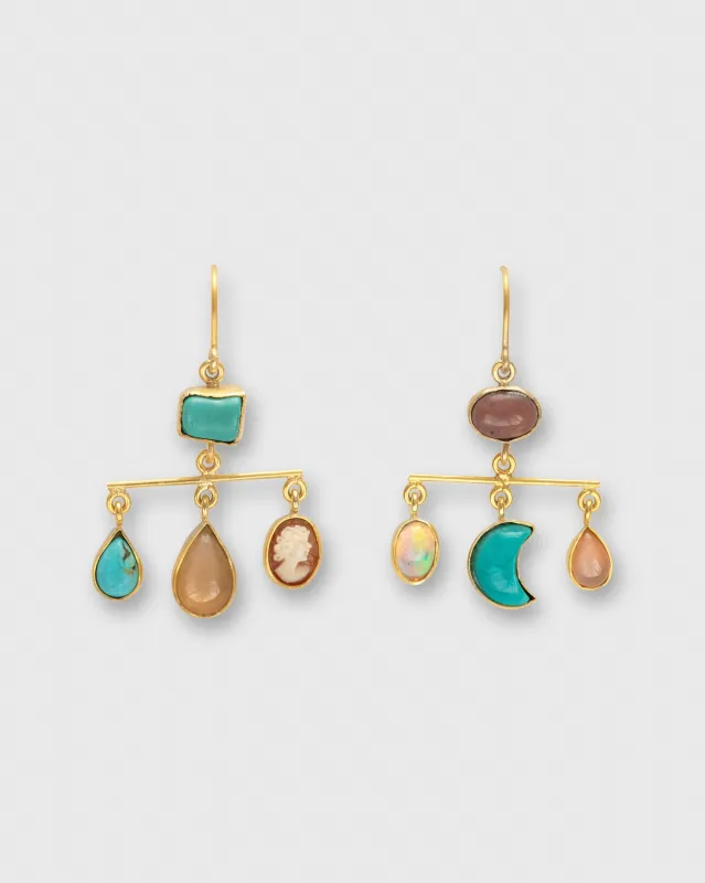 Balance Drop Earrings in Taupe/Turquoise made by Mashburn