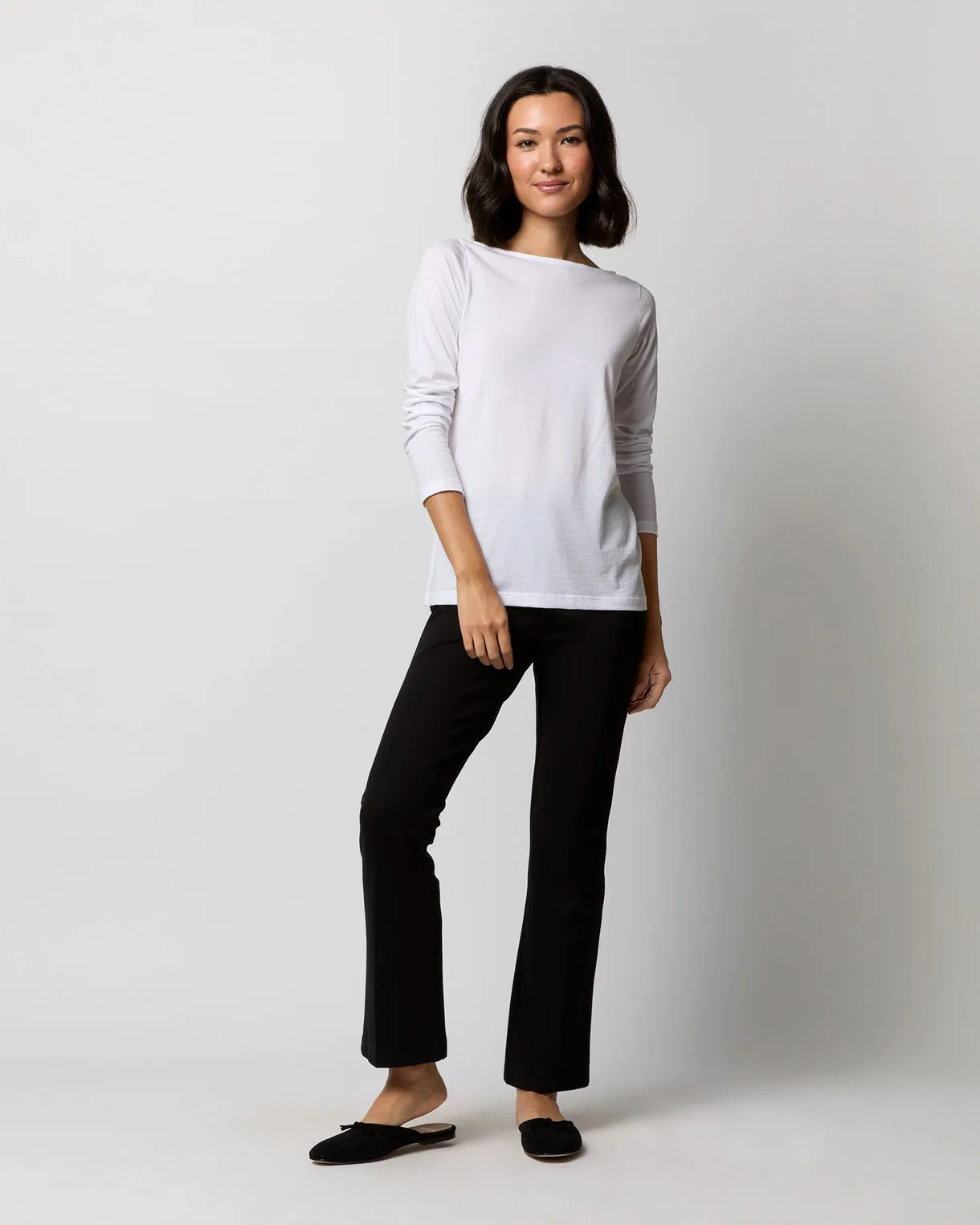 Long-Sleeved Boatneck Tee in White Pima Cotton sold by Mashburn product image thumbnail 3