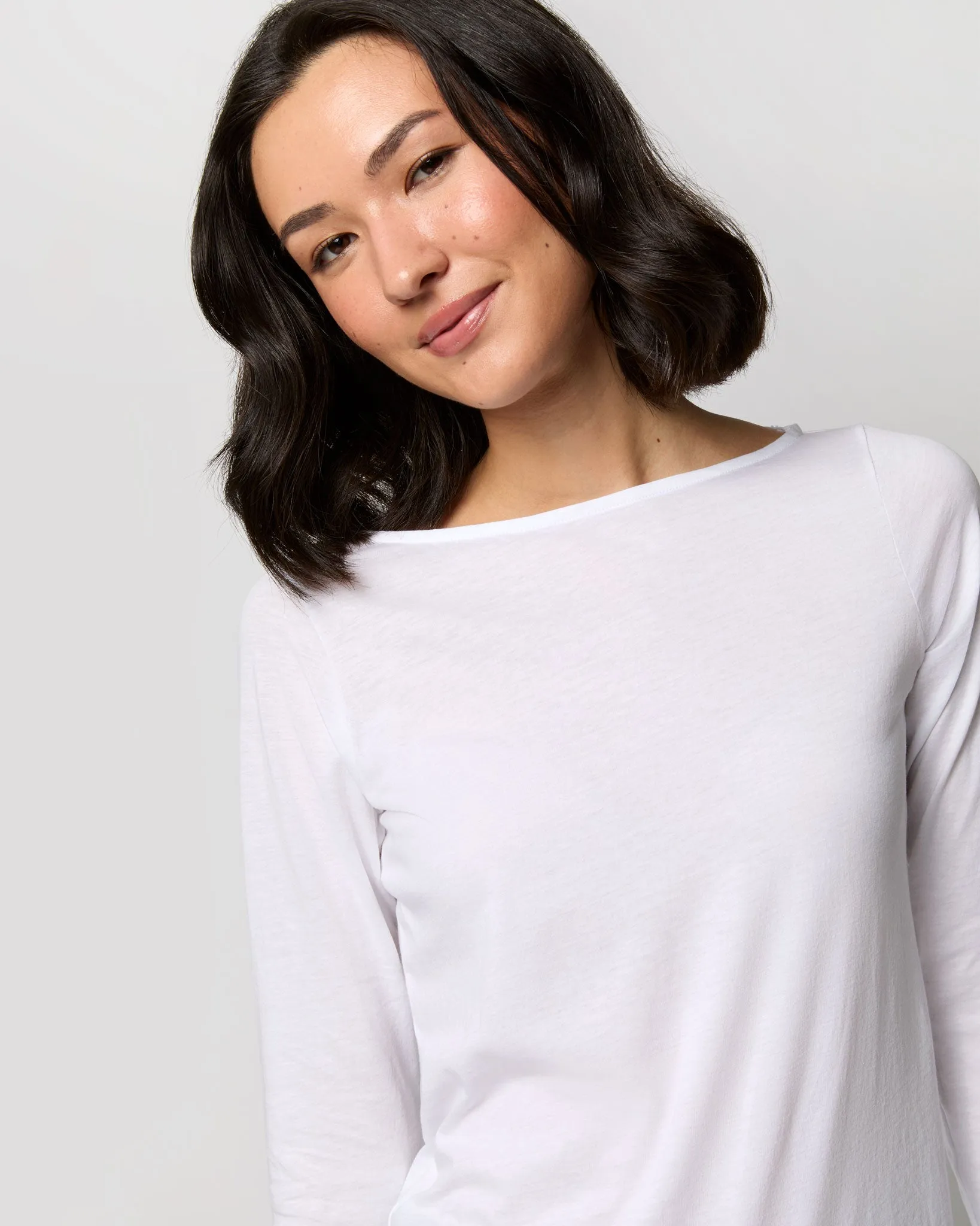 Long-Sleeved Boatneck Tee in White Pima Cotton sold by Mashburn product image thumbnail 2