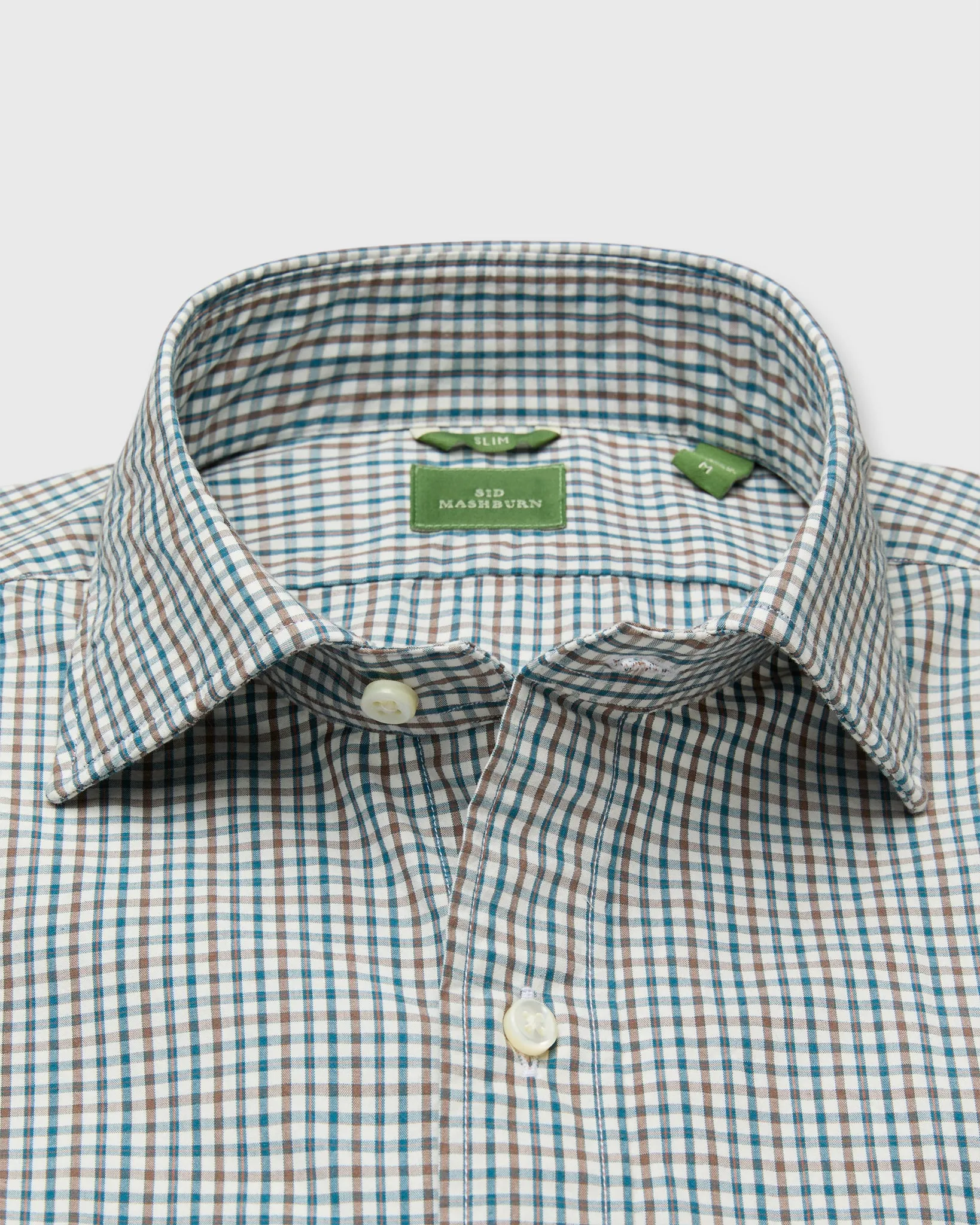 Slim-Fit Spread Collar Sport Shirt in Bone/Tobacco/Spruce Check Poplin sold by Mashburn product image thumbnail 2