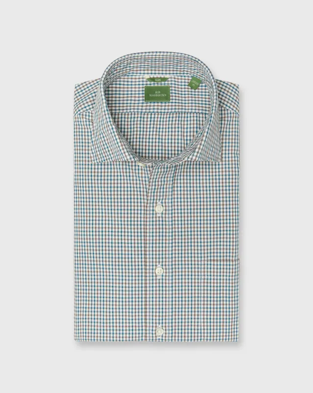 Slim-Fit Spread Collar Sport Shirt in Bone/Tobacco/Spruce Check Poplin sold by Mashburn