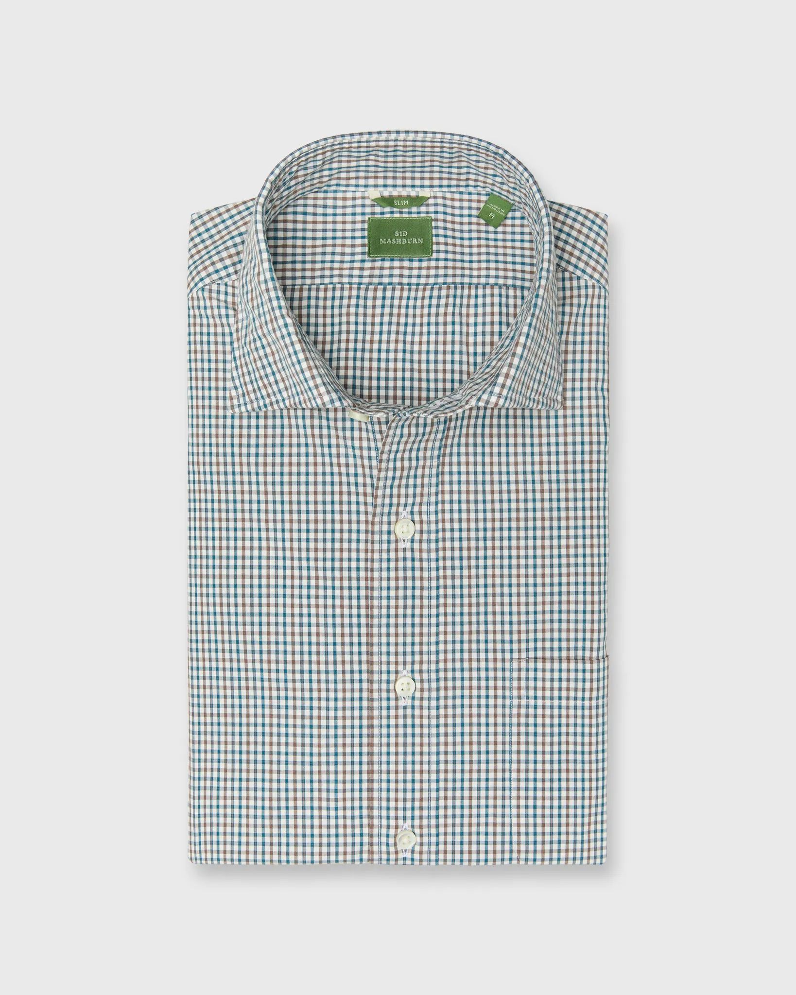 Slim-Fit Spread Collar Sport Shirt in Bone/Tobacco/Spruce Check Poplin sold by Mashburn
