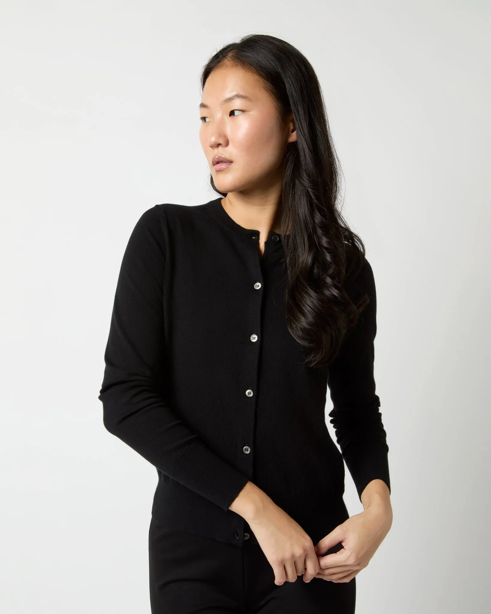 Rosie Cardigan in Black Cotton/Silk Yarn sold by Mashburn product image thumbnail 4