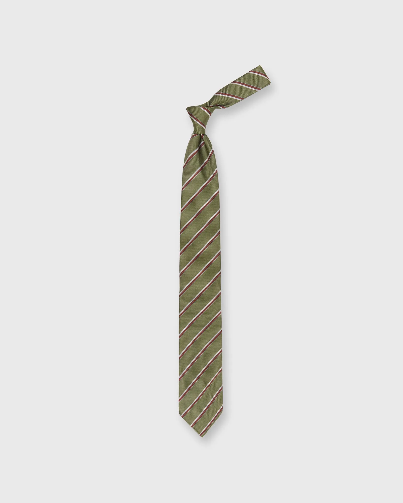 Silk Woven Tie in Olive/Umber/Bone Stripe sold by Mashburn product image thumbnail 3