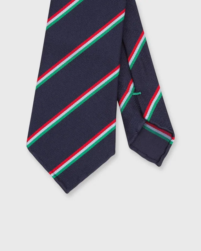 Silk Woven Tie in Navy/Red/Sky/Green Bar Stripe sold by Mashburn