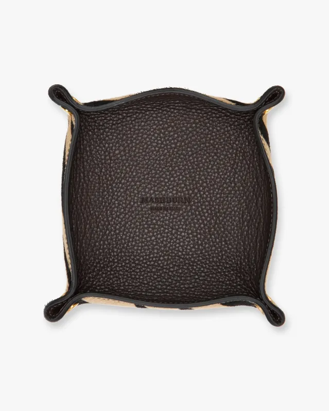 Soft Medium Square Tray in Dark Brown Leather/Zebra Calf Hair sold by Mashburn