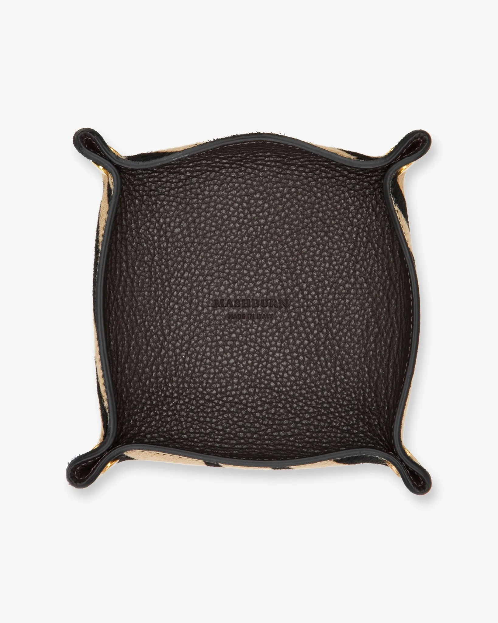 Soft Medium Square Tray in Dark Brown Leather/Zebra Calf Hair sold by Mashburn