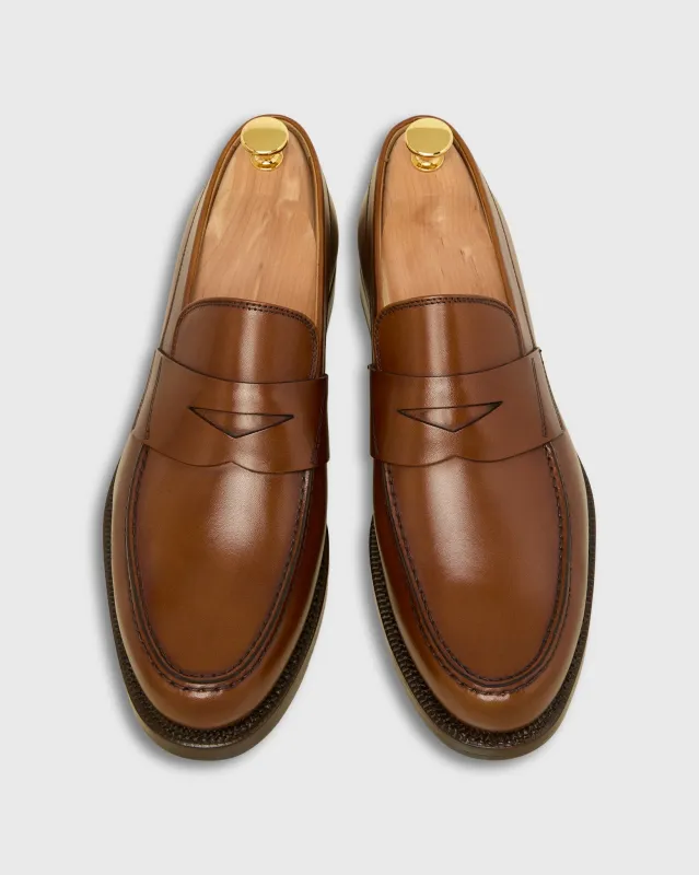 Italian Penny Loafer in Medium Brown Calfskin sold by Mashburn