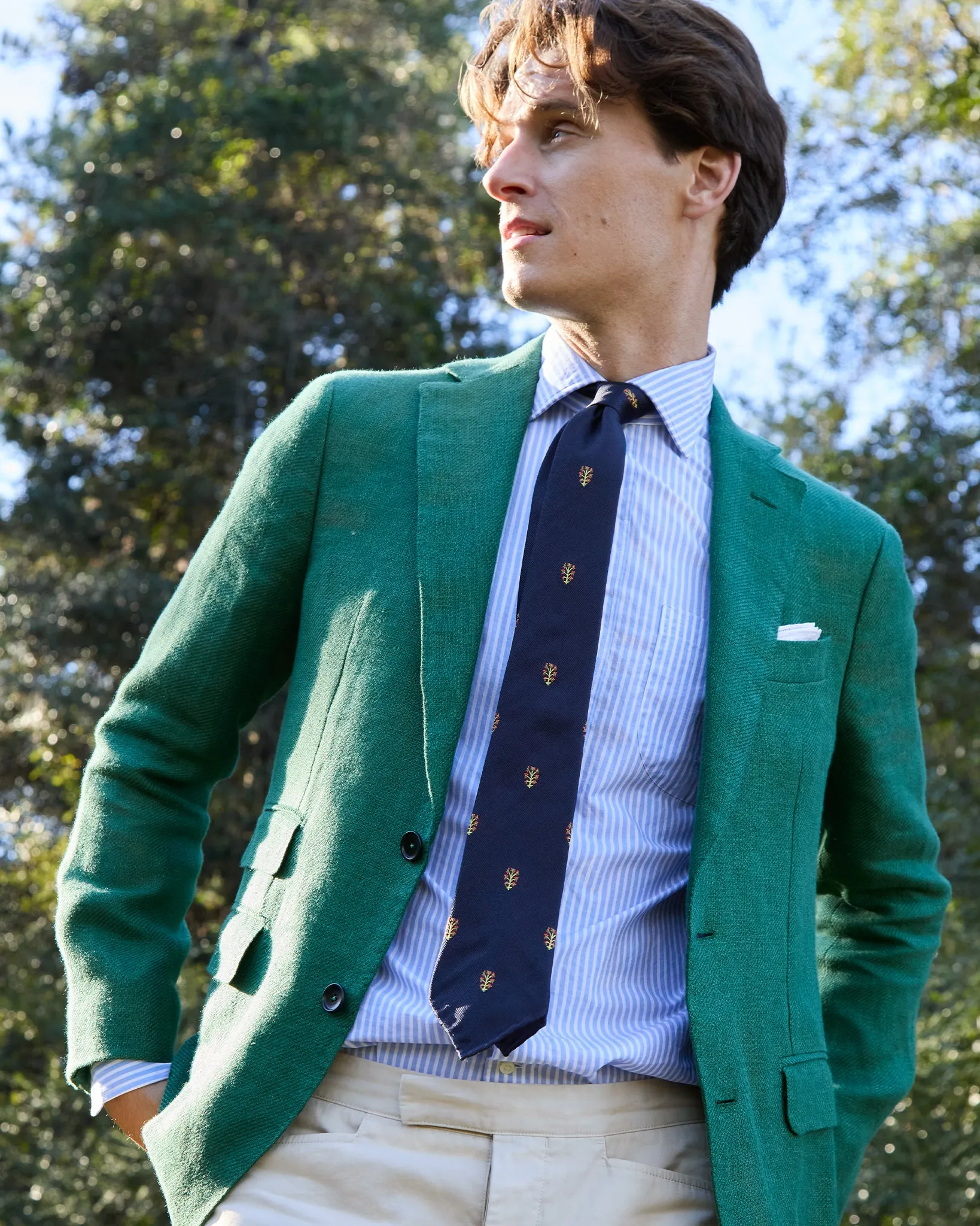 Silk Woven Club Tie in Navy Tree Of Life sold by Mashburn product image thumbnail 4