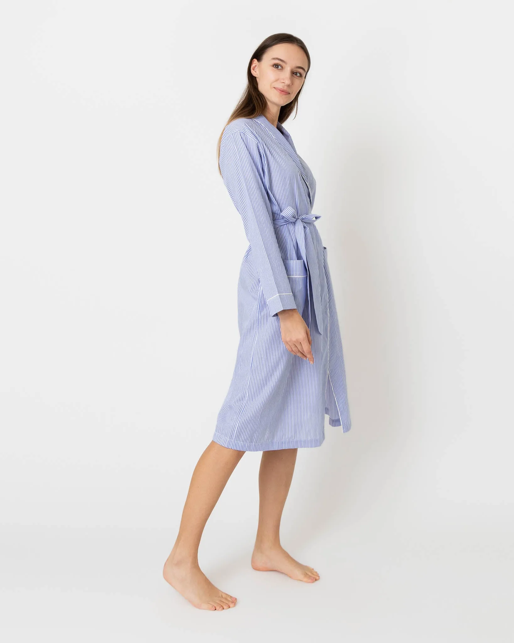 Darcey Robe in Blue Bengal Stripe Cotton Lawn sold by Mashburn product image thumbnail 3