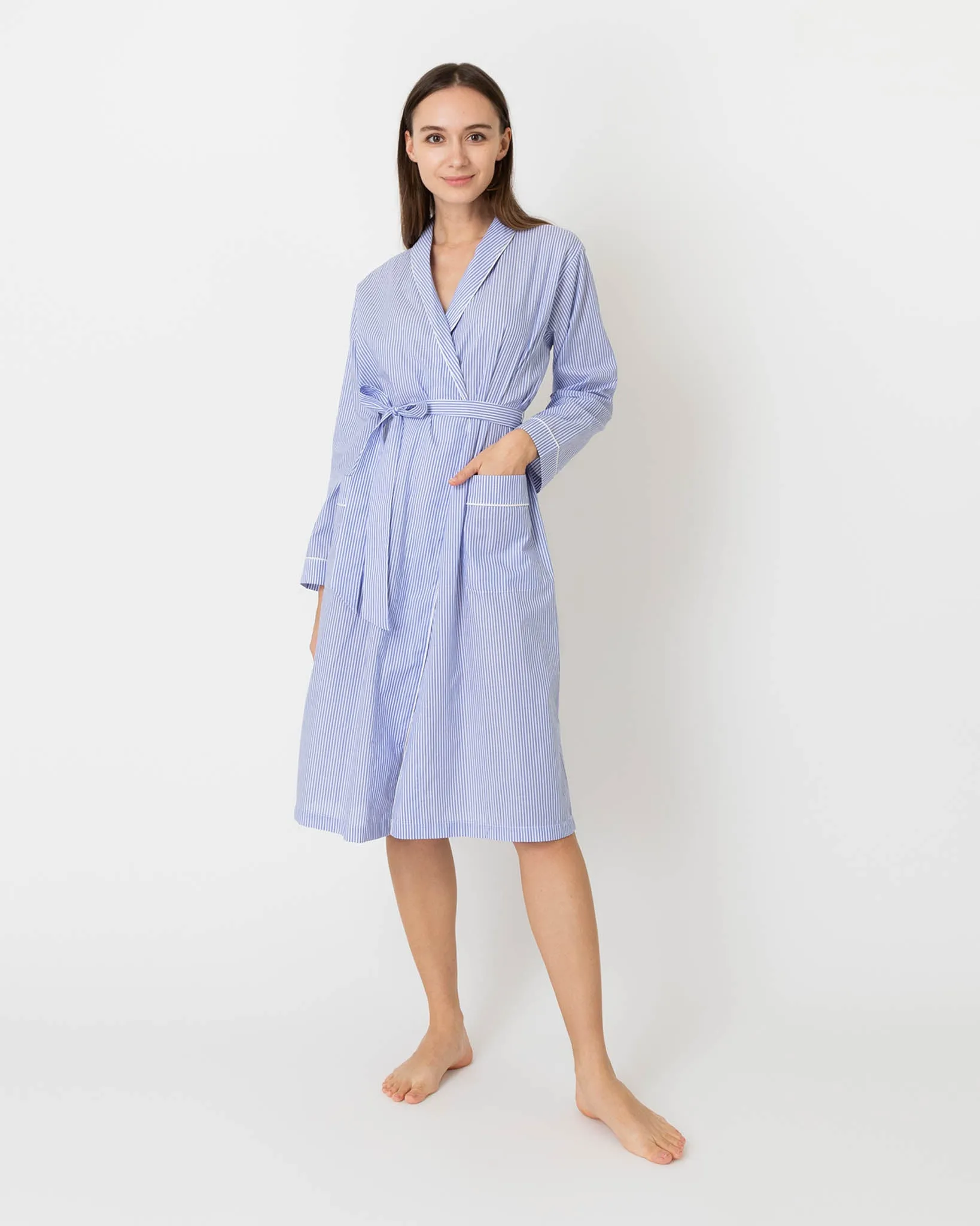 Darcey Robe in Blue Bengal Stripe Cotton Lawn sold by Mashburn product image thumbnail 4