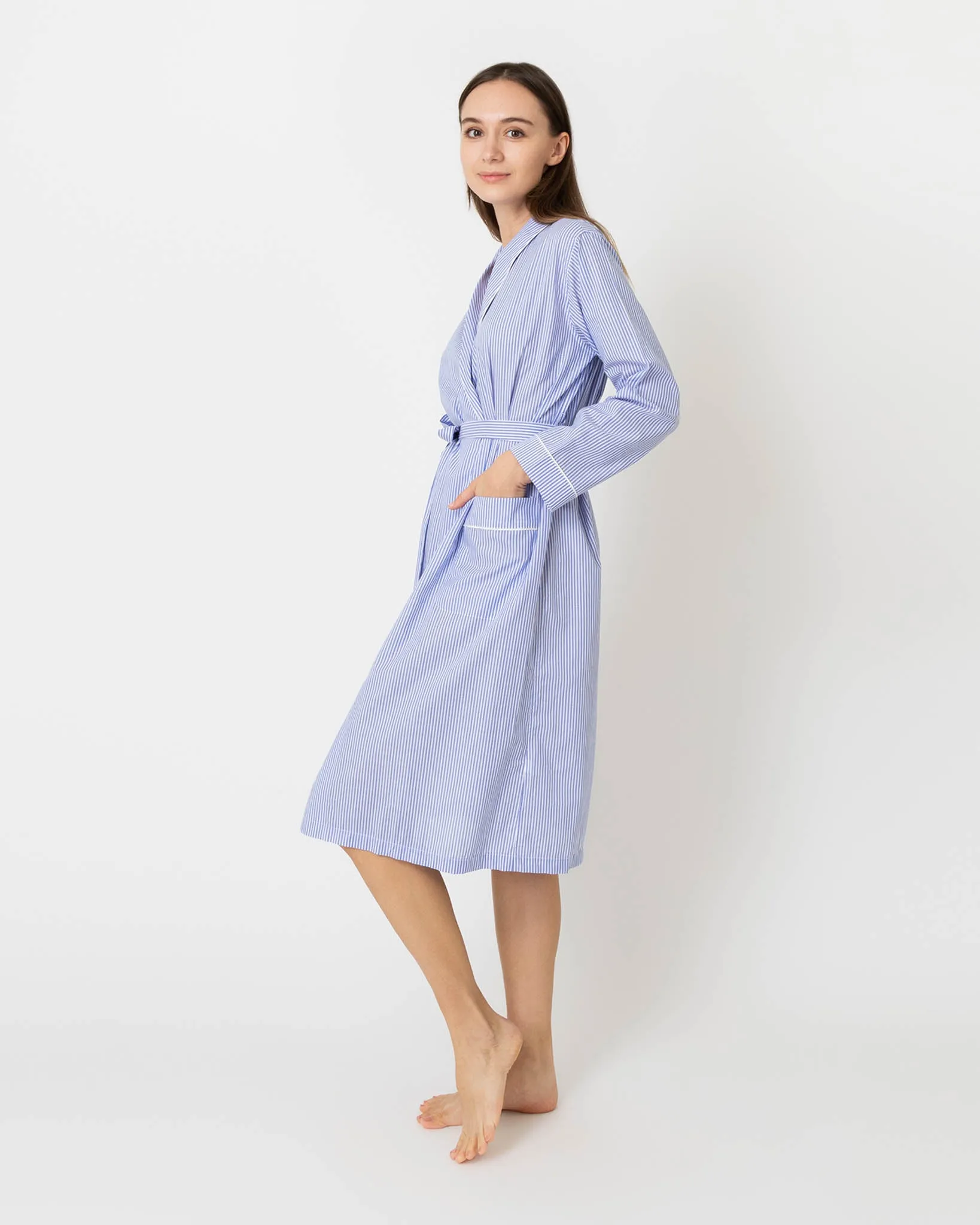 Darcey Robe in Blue Bengal Stripe Cotton Lawn sold by Mashburn product image thumbnail 2