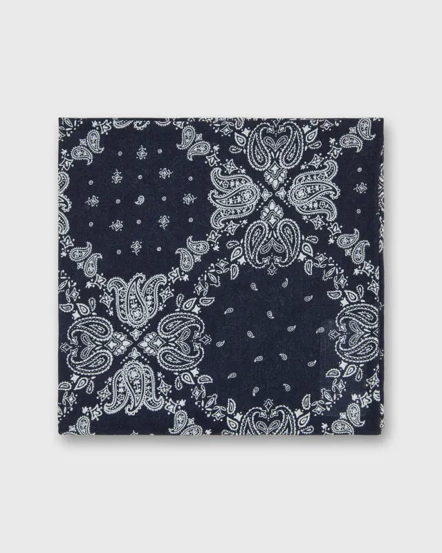 Cotton Print Pocket Square in Navy/White Paisley sold by Mashburn