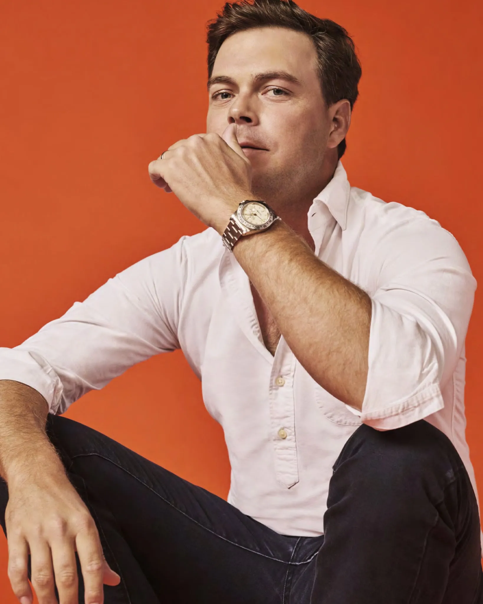 Knit Button-Down Popover Shirt in White Pima Pique sold by Mashburn product image thumbnail 4