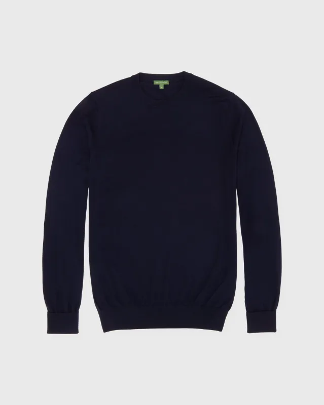 Fine-Gauge Crewneck Sweater in Navy Escorial Wool sold by Mashburn