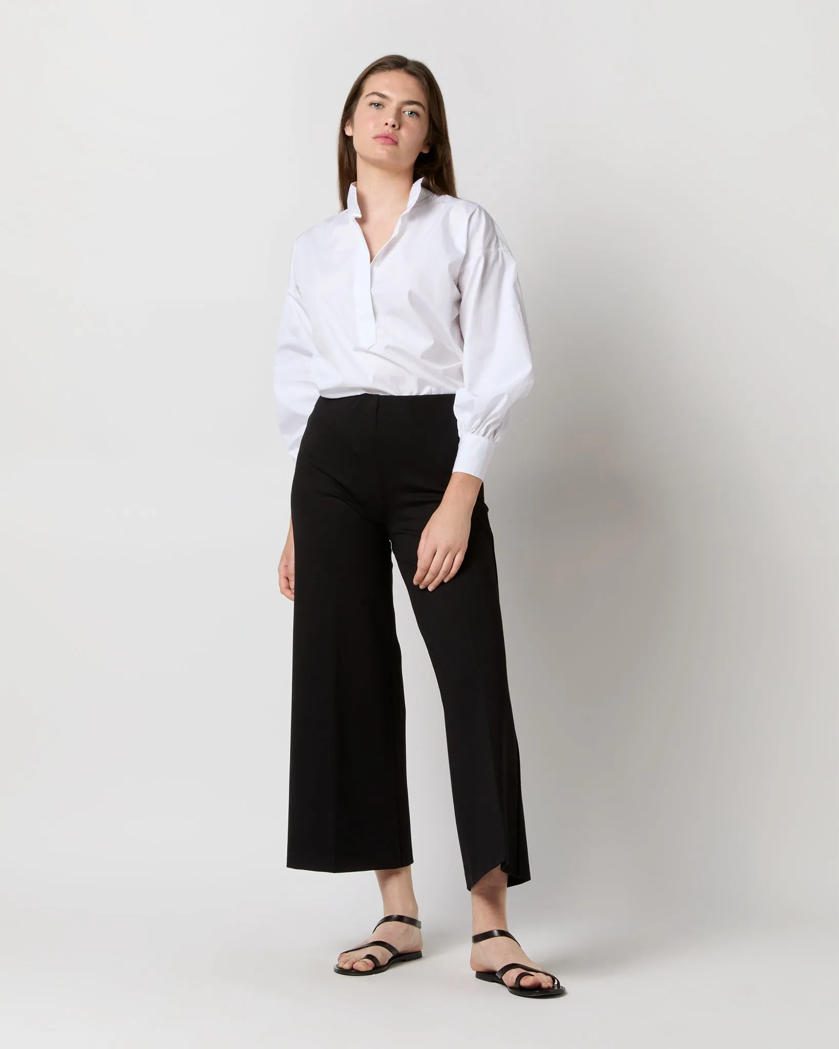 Faye Wide-Leg Cropped Pant in Black Ponte Knit sold by Mashburn