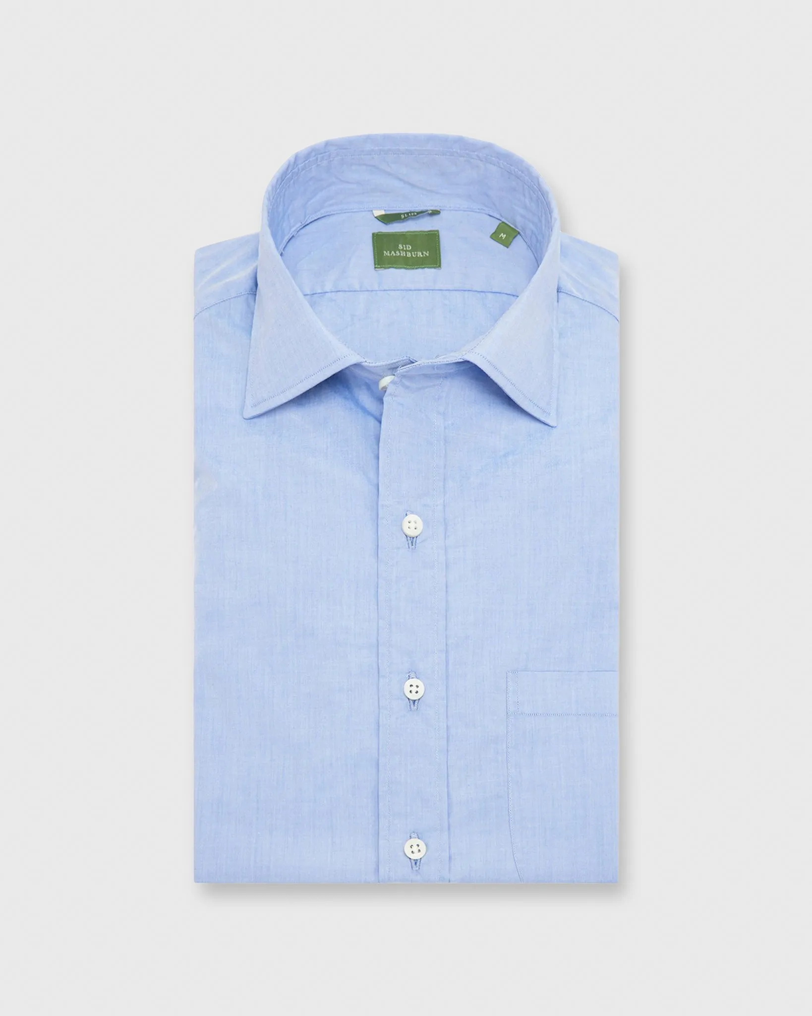 Slim-Fit Spread Collar Sport Shirt in Light Blue Chambray sold by Mashburn product image thumbnail 3