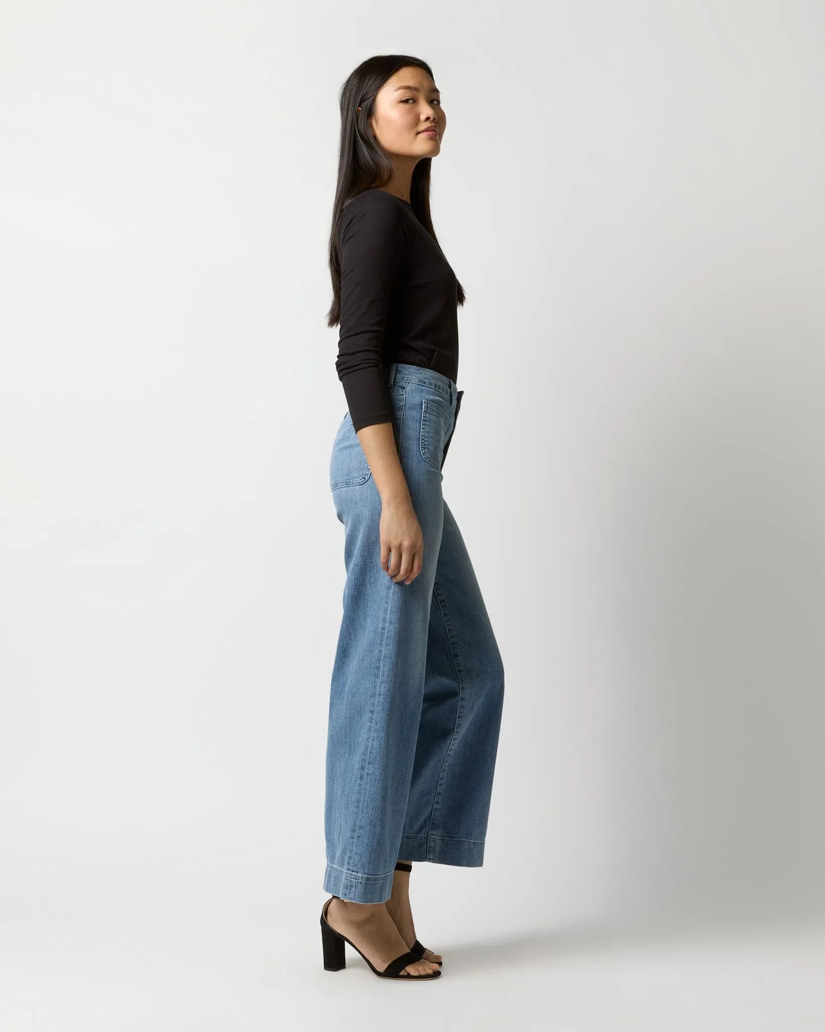 Long-Sleeved Boatneck Tee in Black Pima Cotton sold by Mashburn product image thumbnail 4