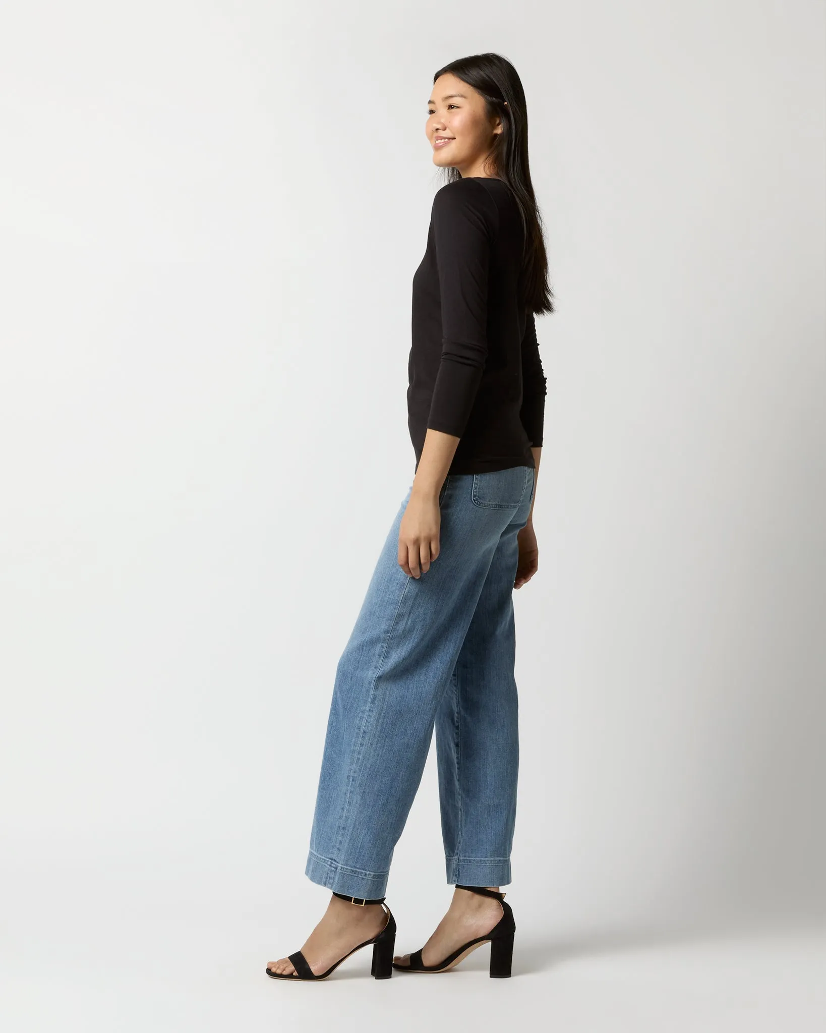 Long-Sleeved Boatneck Tee in Black Pima Cotton sold by Mashburn product image thumbnail 3