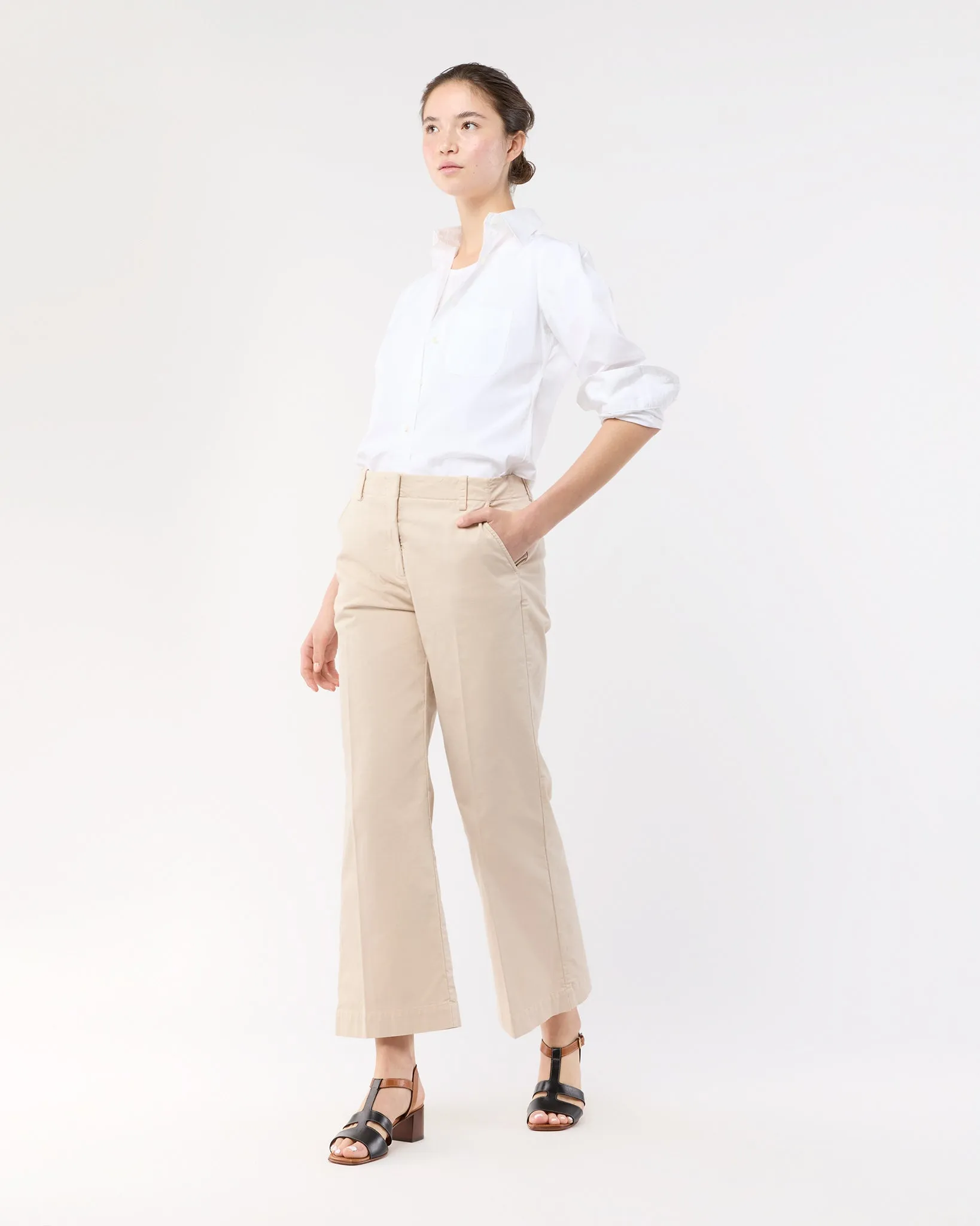 Frankie Cropped Pant in Sand Stretch Twill sold by Mashburn