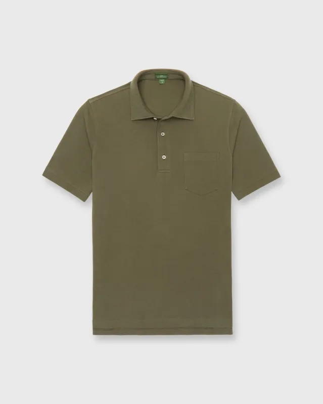 Short-Sleeved Polo in Olive Pima Pique sold by Mashburn