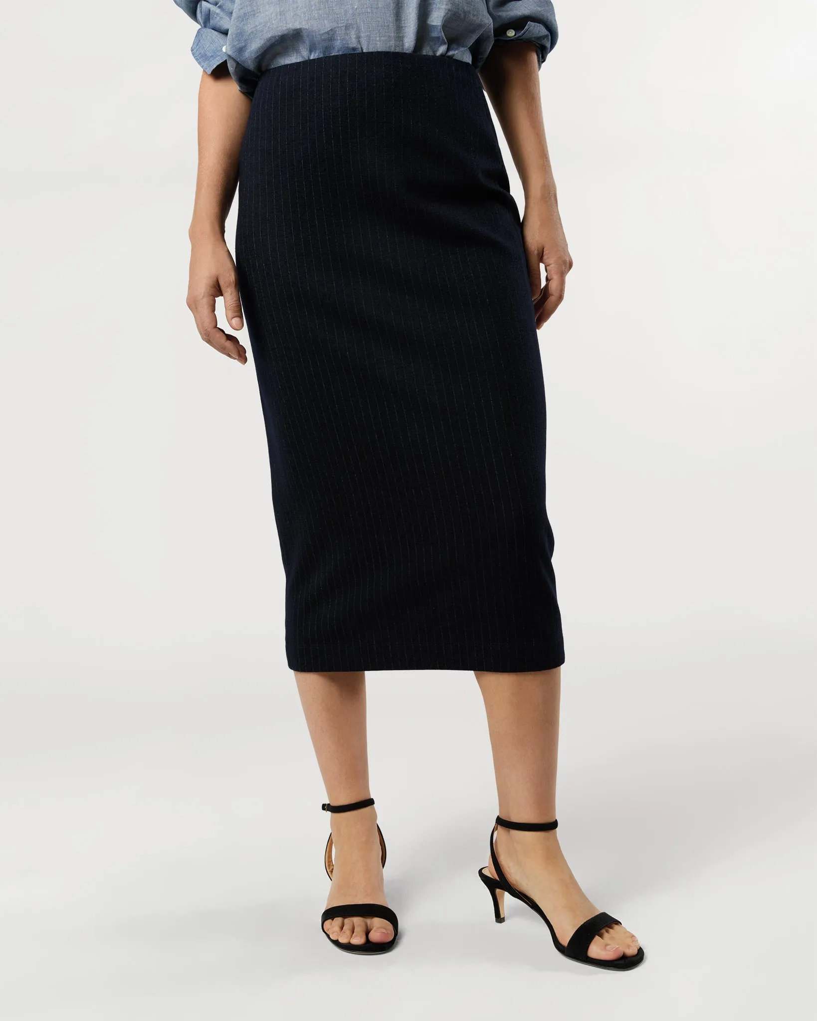 Pull-On Skirt in Navy Pinstripe Knit sold by Mashburn product image thumbnail 2