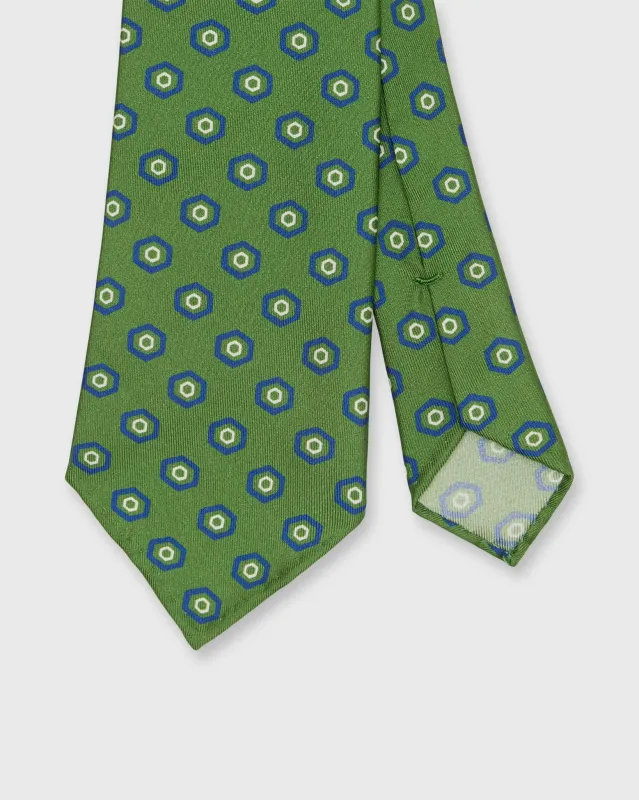 Silk Print Tie in Moss/Blue Geo sold by Mashburn
