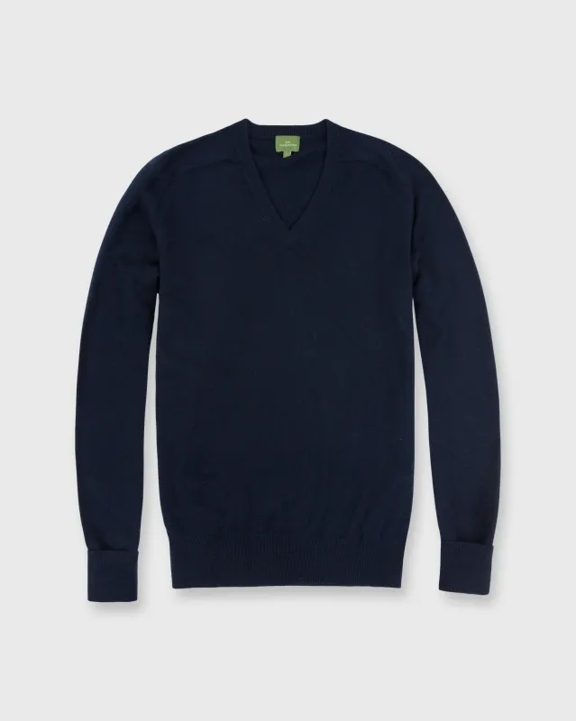 Classic V-Neck Sweater in Dark Navy Cashmere sold by Mashburn