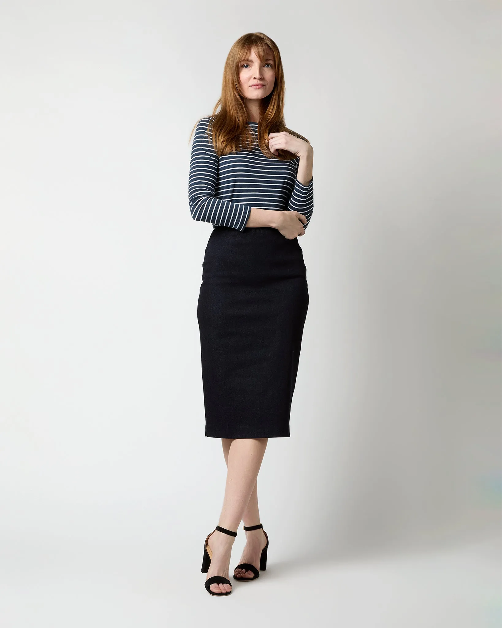 Pull-On Skirt in Indigo Stretch Denim sold by Mashburn