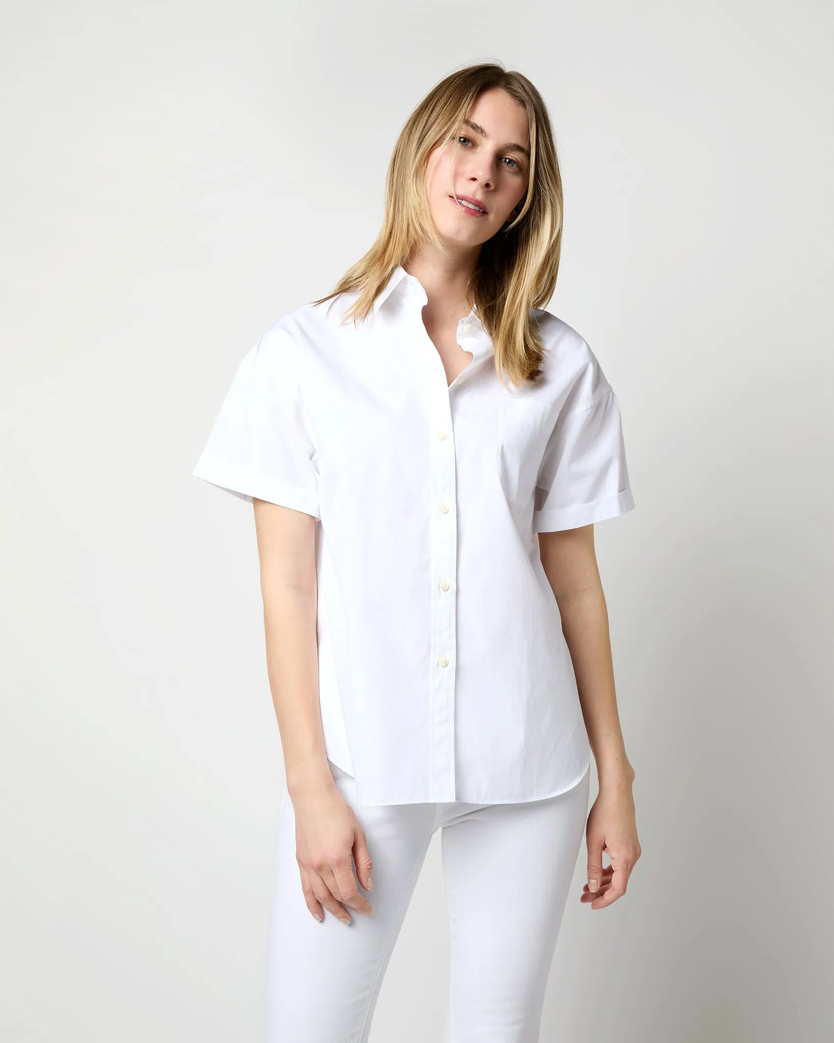 Agnes Shirt in White Poplin sold by Mashburn