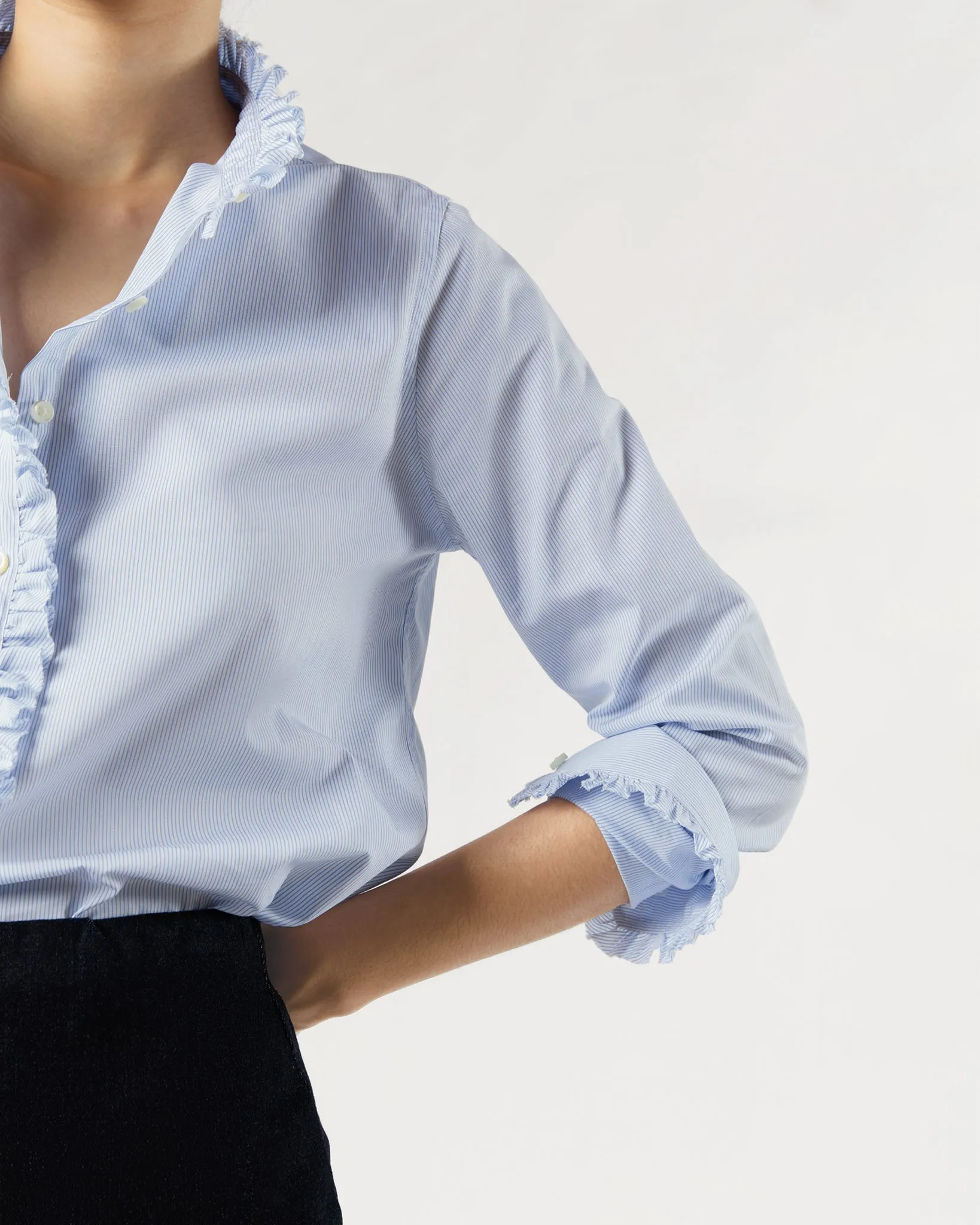 Frill Shirt in Sky Pencil Stripe Poplin sold by Mashburn product image thumbnail 2