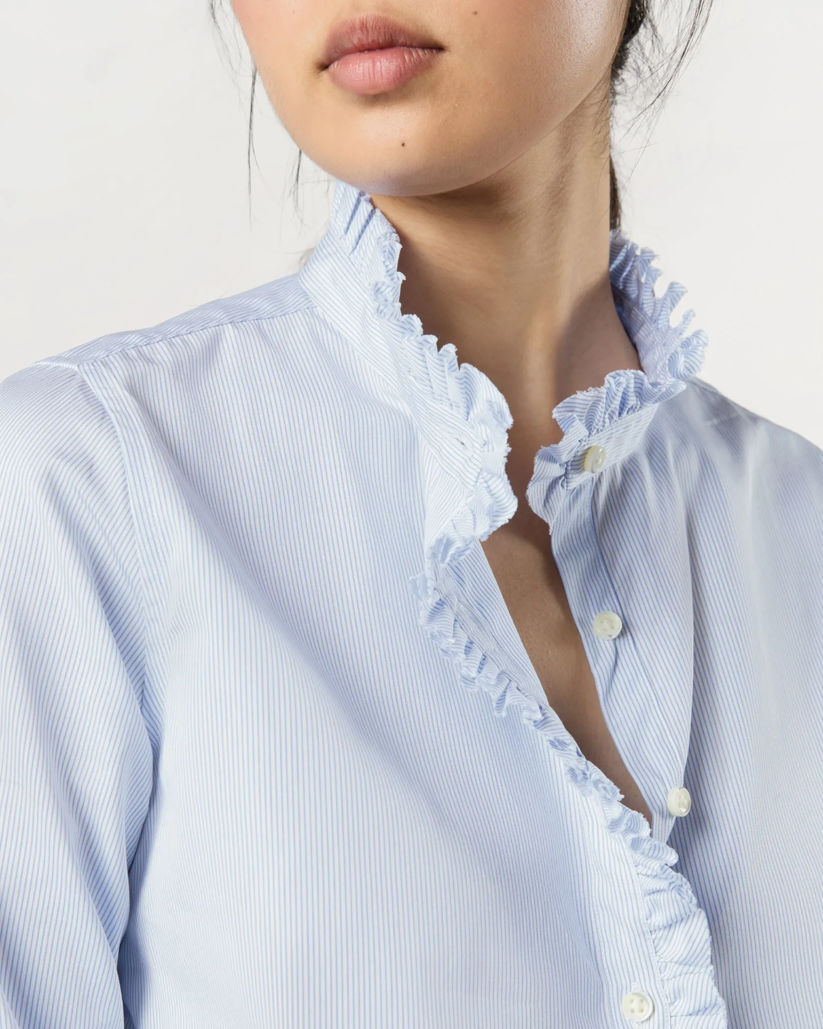 Frill Shirt in Sky Pencil Stripe Poplin sold by Mashburn product image thumbnail 4