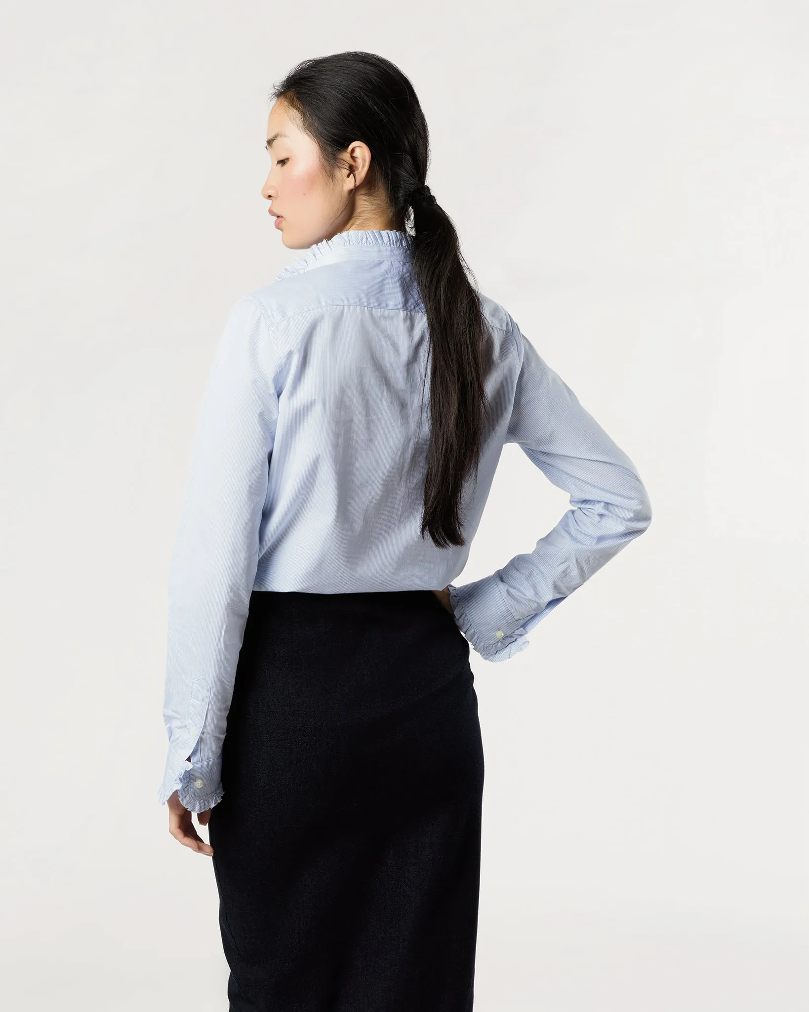 Frill Shirt in Sky Pencil Stripe Poplin sold by Mashburn product image thumbnail 5