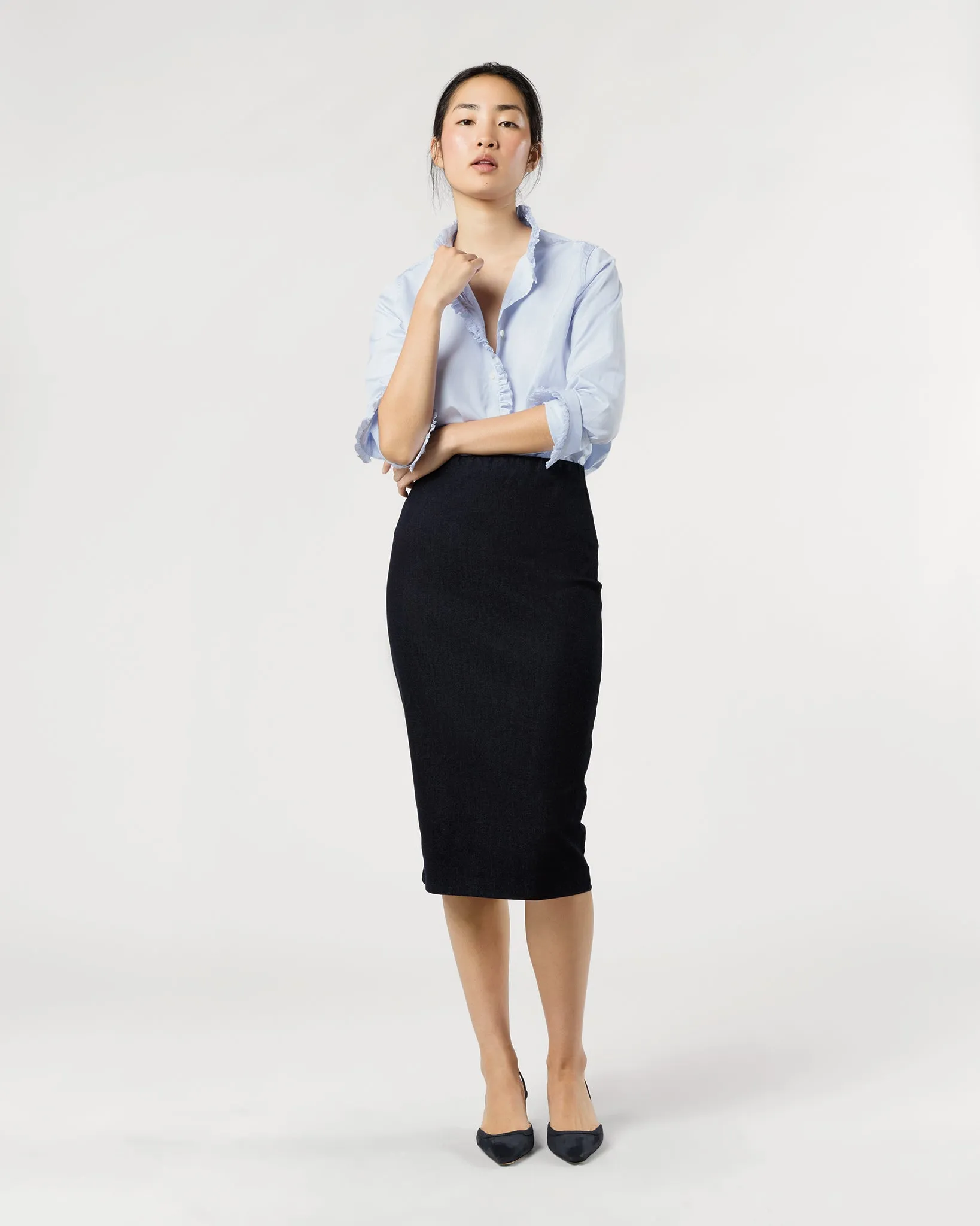 Frill Shirt in Sky Pencil Stripe Poplin sold by Mashburn product image thumbnail 3