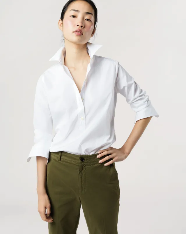 Tomboy Popover Shirt in White Poplin made by Mashburn